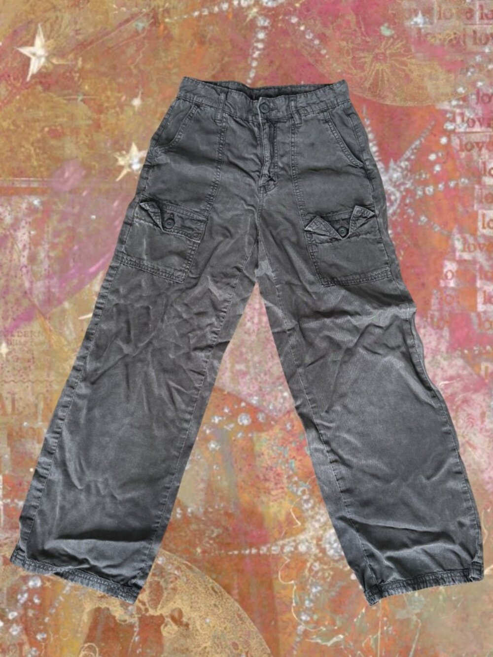 American Eagle Grey Cargo Pants High Rise Wide Leg Utility Pants Size 000 Short